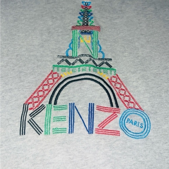 Kenzo Grey Flocked Eiffel Tower Motif Sweatshirt S​ - Picture 4 of 5